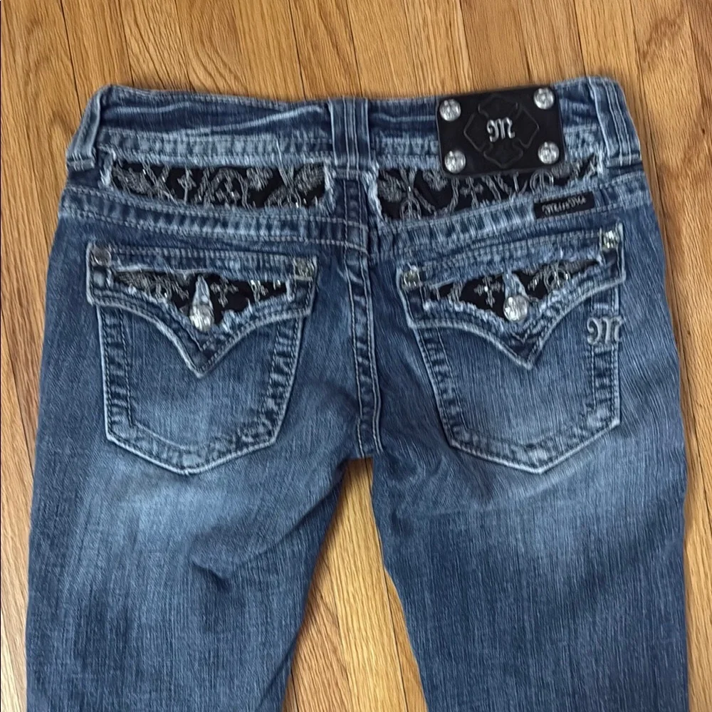 Miss Me Blue Boot Cut Jeans with Classic Flare, rhinestone detail - Picture 4 of 4